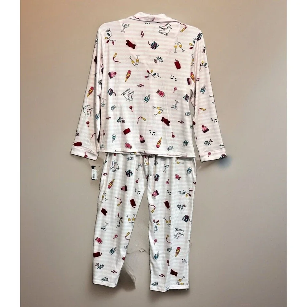 NWT Kate Spade Christmas PJ Pajama Pant 2pc Set Sz Large Long Sleeve Women Pink